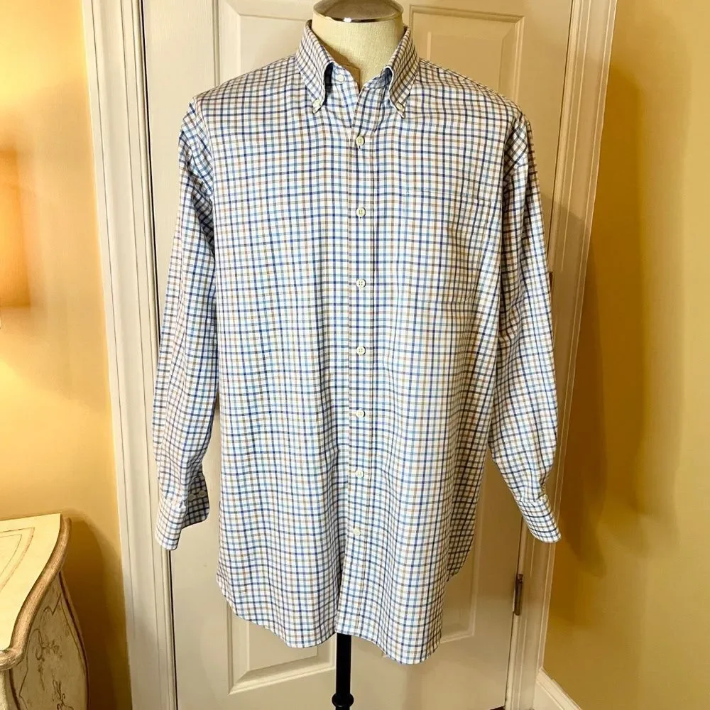 EUC Men's Peter Millar Nanoluxe Easycare Plaid Check Button Down Shirt Size XL‎ - Picture 2 of 4